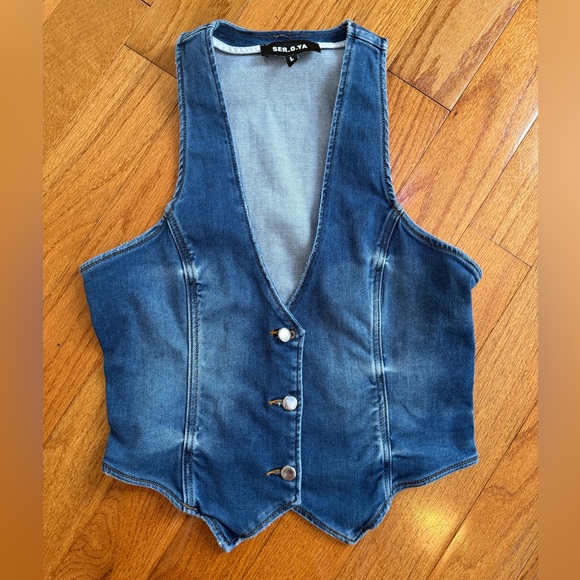 SER.O.YA Blue Denim Vest Top - Picture 1 of 2